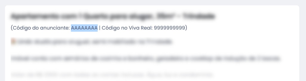 Código do anunciante na descrição do anúncio no Viva Real
