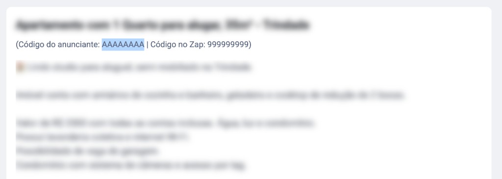 Código do anunciante na descrição do anúncio no Zap Imóveis